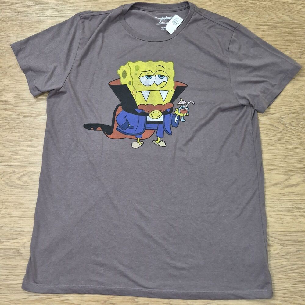SpongeBob SQUAREPANTS Adult T-Shirt Nickelodeon Mens XL Cocktail Drink Print NEW - Picture 2 of 10
